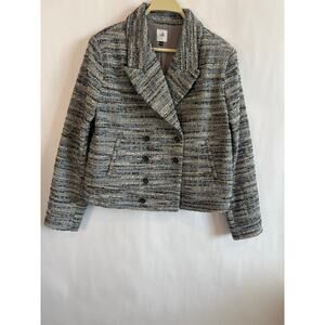 Cabi Radiance Jacket women double-breasted wool blend tweed blazer Blue Silver M